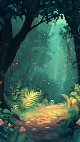 Enchanted Forest Portal: Luminescent Woodland Sanctuary with Atmospheric Light Rays