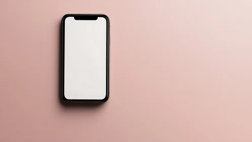 Black smartphone on dusty rose background.