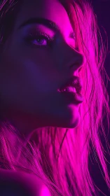 Neon-lit female profile glows in vivid magenta light.