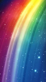 Radiant rainbow arc sweeps across a glowing starfield sky.