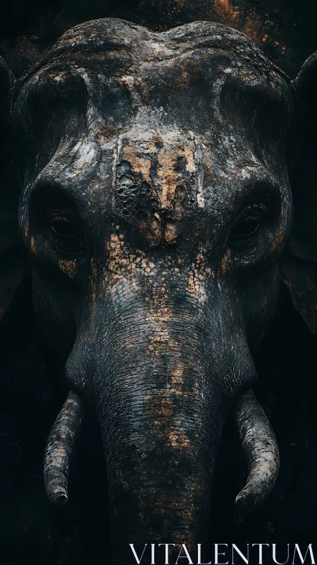 Weathered titan of dusk: solemn elephant in shadowed stillness.