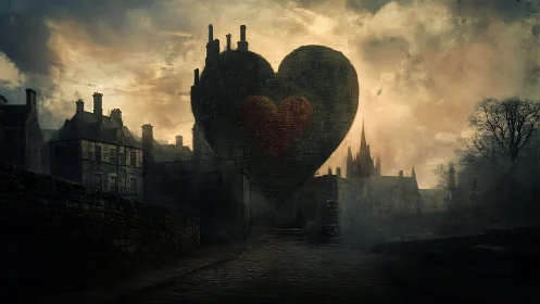 Gothic Castle With Heart-Shaped Structure in Moody Sky