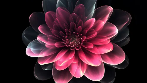 Digital translucent flower render shows layered pink petals