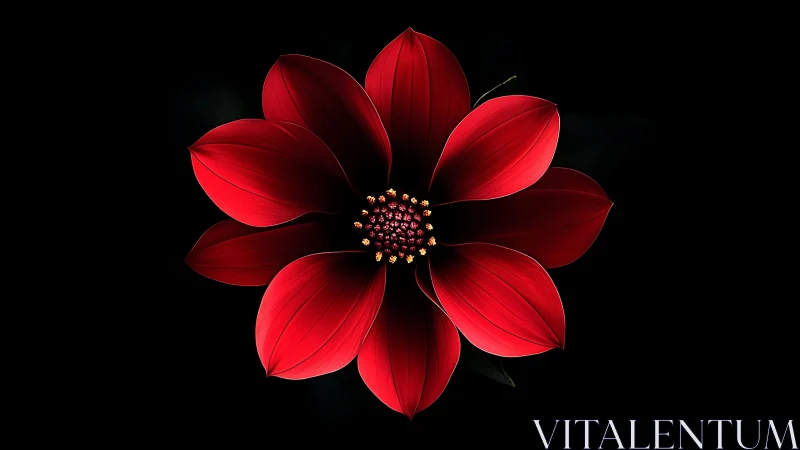 Red Cosmos Flower on Black Background.