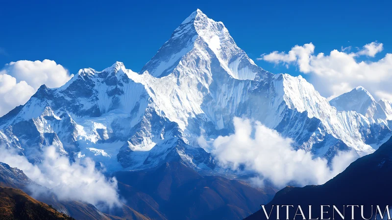 Snowcapped Himalayan peak under crisp blue morning sky.
