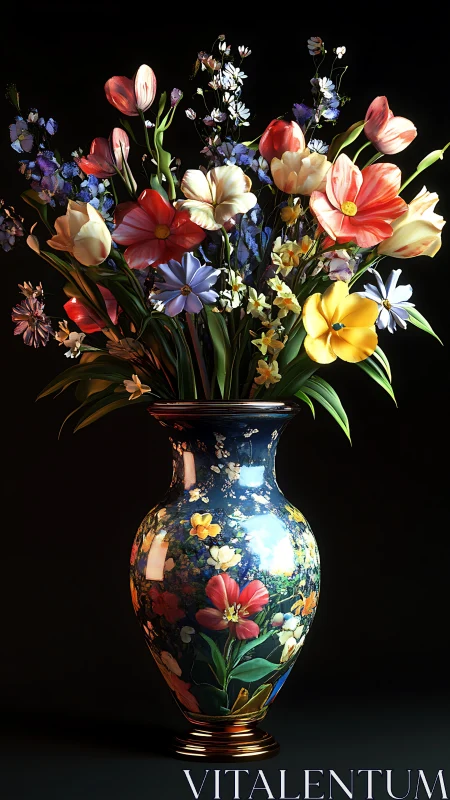 Porcelain Reverie: Luminous Blooms Cascade from Ornate Vessel