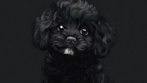 Digital portrait of black puppy with stylized glossy fur rendering