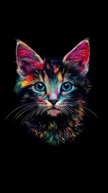 Vibrant Neon Cat Portrait with Striking Rainbow Colors
