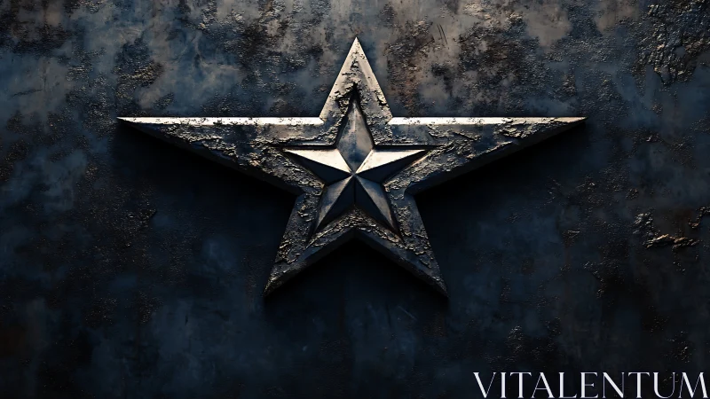 Metallic five-pointed star emblem shows corroded surface detail