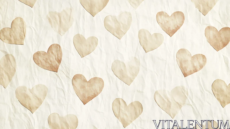Beige hearts scattered across cream textured paper background