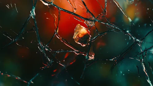 Abstract close-up of cracked glass with dramatic lighting effects.