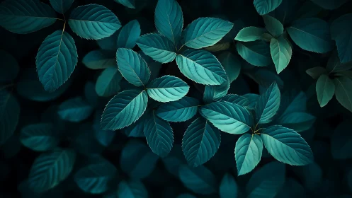 Moody teal foliage with soft vignette and shallow focus.