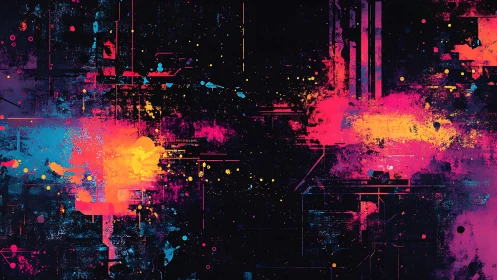 Neon color bursts collide over dark futuristic gridscape.
