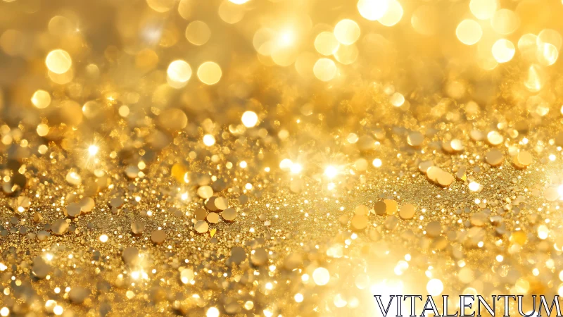Golden glitter bokeh background with glowing light bursts.