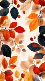 Autumn foliage pattern with layered colorful leaves illustration.