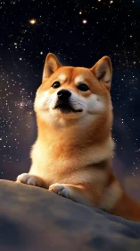 Stargazing Shiba sentinel crowned by a shimmering cosmos.