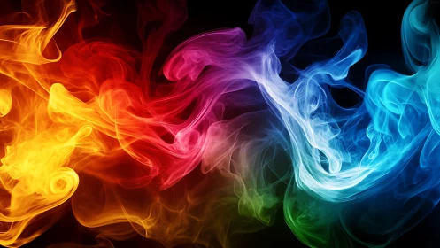 Multicolored vapor plumes forming fluid abstract bands.