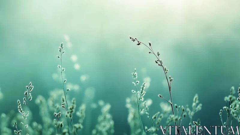 Whispers of wild grass swaying in soft teal morning light.