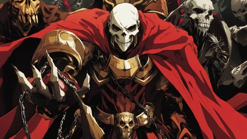 Bone-clad warlord commands a crimson tide of the dead.