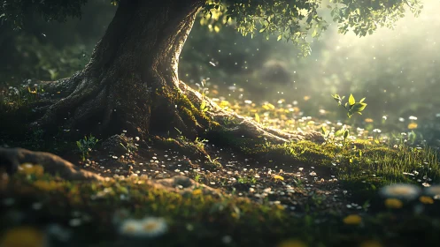 Ancient Tree at Golden Hour Light