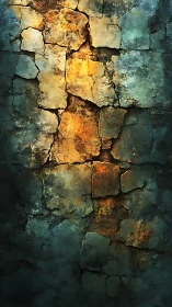 Sunlit fracture strides through weathered stone dusk