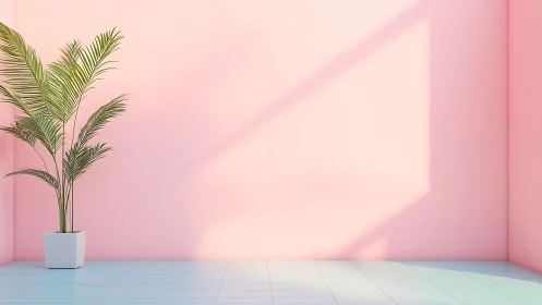 Minimalist corner palm under soft planar daylight gradients.