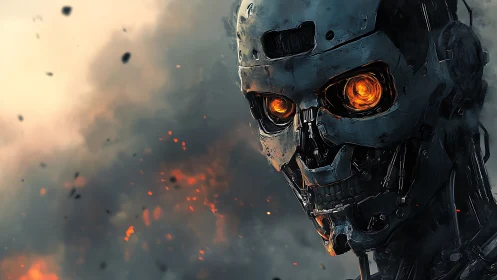 Ember-eyed war machine watches the ruins in quiet fury.