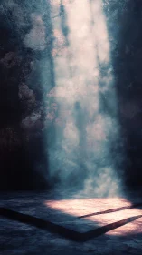 Soft light spilling onto quiet stone steps in shadowed air.