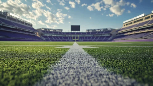 Sunlit football field waiting quietly for the next kickoff.
