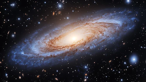 Spiral galaxy core glows amid high-contrast deep space field