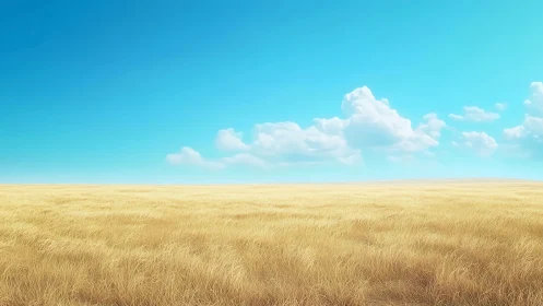 Golden prairie calm beneath a bright, wide summer sky.