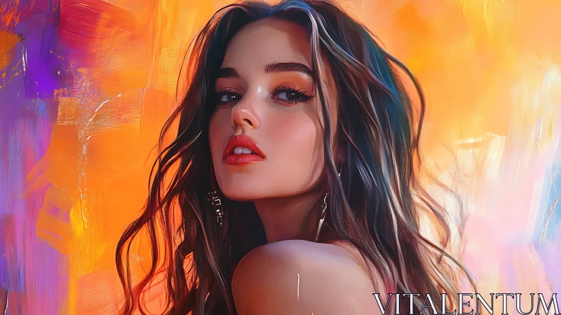Soft-lit portrait in glowing sunset colors and quiet glamor.