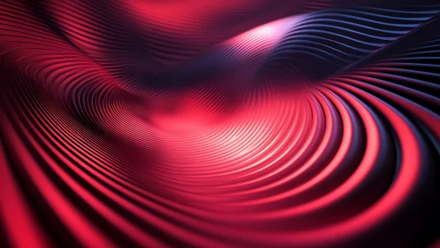 Parametric red wavefronts forming luminous ribbed topology.