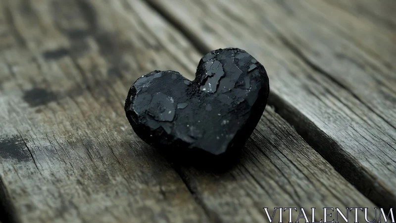 Charred Heart-Shaped Stone on Weathered Wood Substrate.