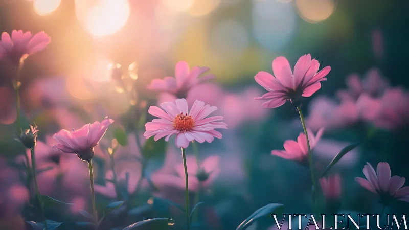Pink Gerberas Glowing in Golden Afternoon Light.