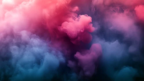 Colorful clouds of pink and blue vapor swirl in motion.