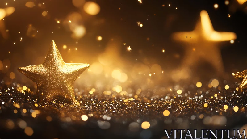 Golden glitter star macro with shallow depth and bokeh field