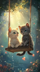 Whisker-Tipped Kittens on a Swing Through Enchanted Autumn.