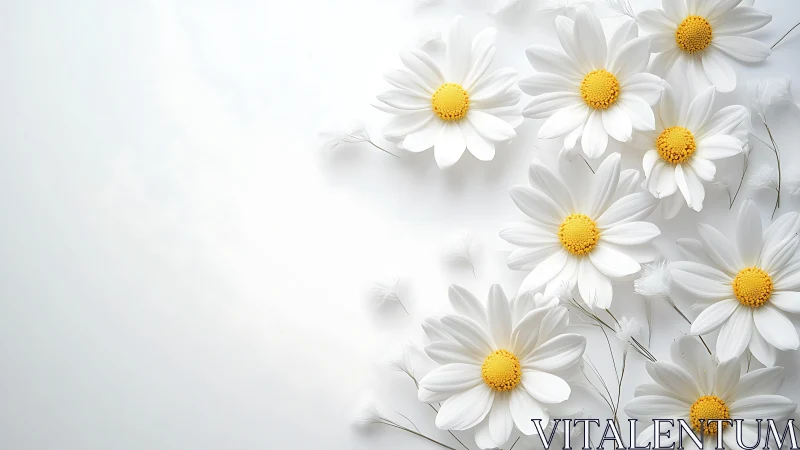 White Daisies with Golden Centers on Soft Pale Background