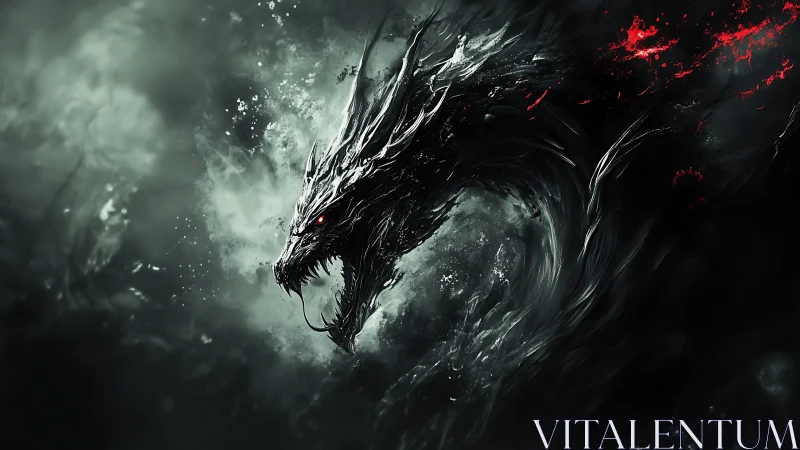 Dark dragon serpent emerging from swirling storm void