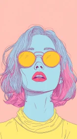 Stylized portrait of woman in sunglasses with pastel tones.