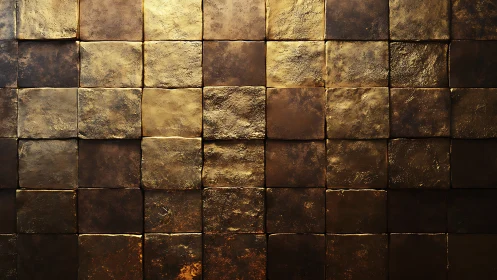 Textured metallic tile grid in warm bronze and gold tones.