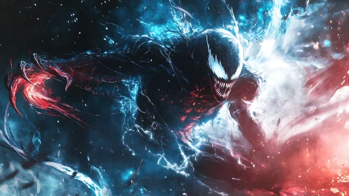 Electric symbiote storm surging through neon chaos.