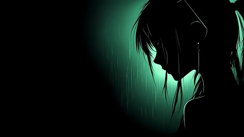 Silhouetted anime profile uses rim lighting and negative space effectively