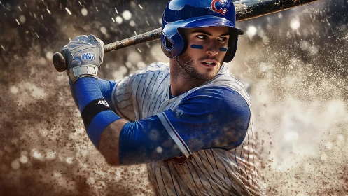 Baseball batter prepares to swing with intense focused stance