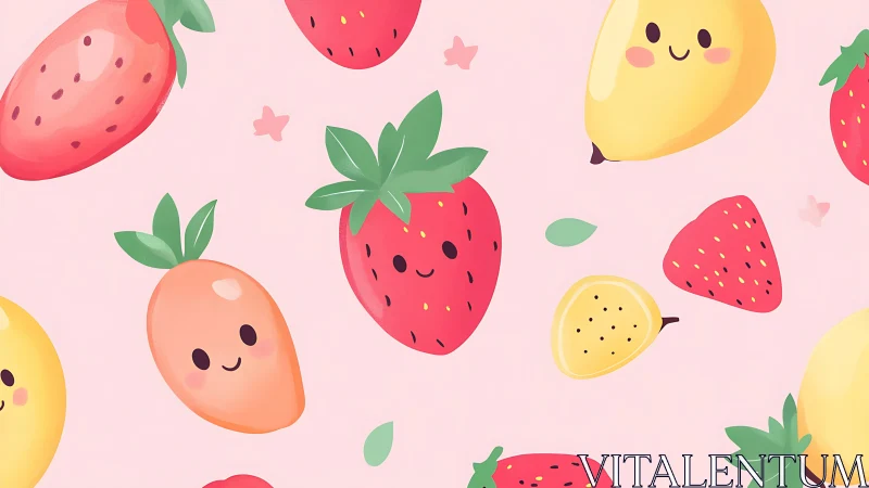 Kawaii pastel fruit pattern in flat digital illustration style.