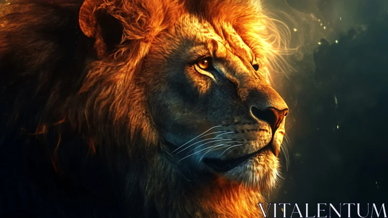 Majestic lion portrait in glowing cinematic light.