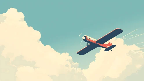 Single propeller aircraft flying above soft cloud layers.