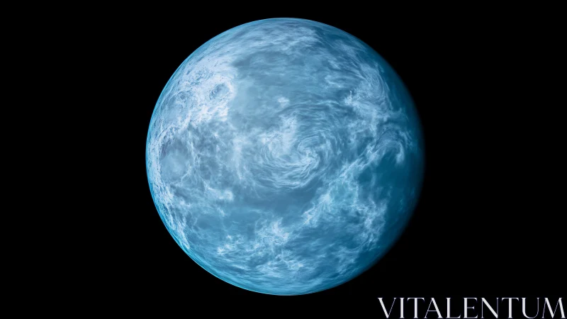 Ice blue gas planet rendered against deep black space