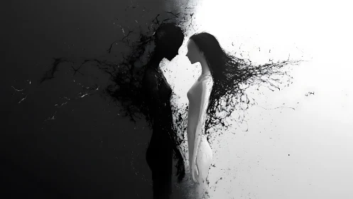 Dispersing Silhouettes Face to Face in Monochrome.